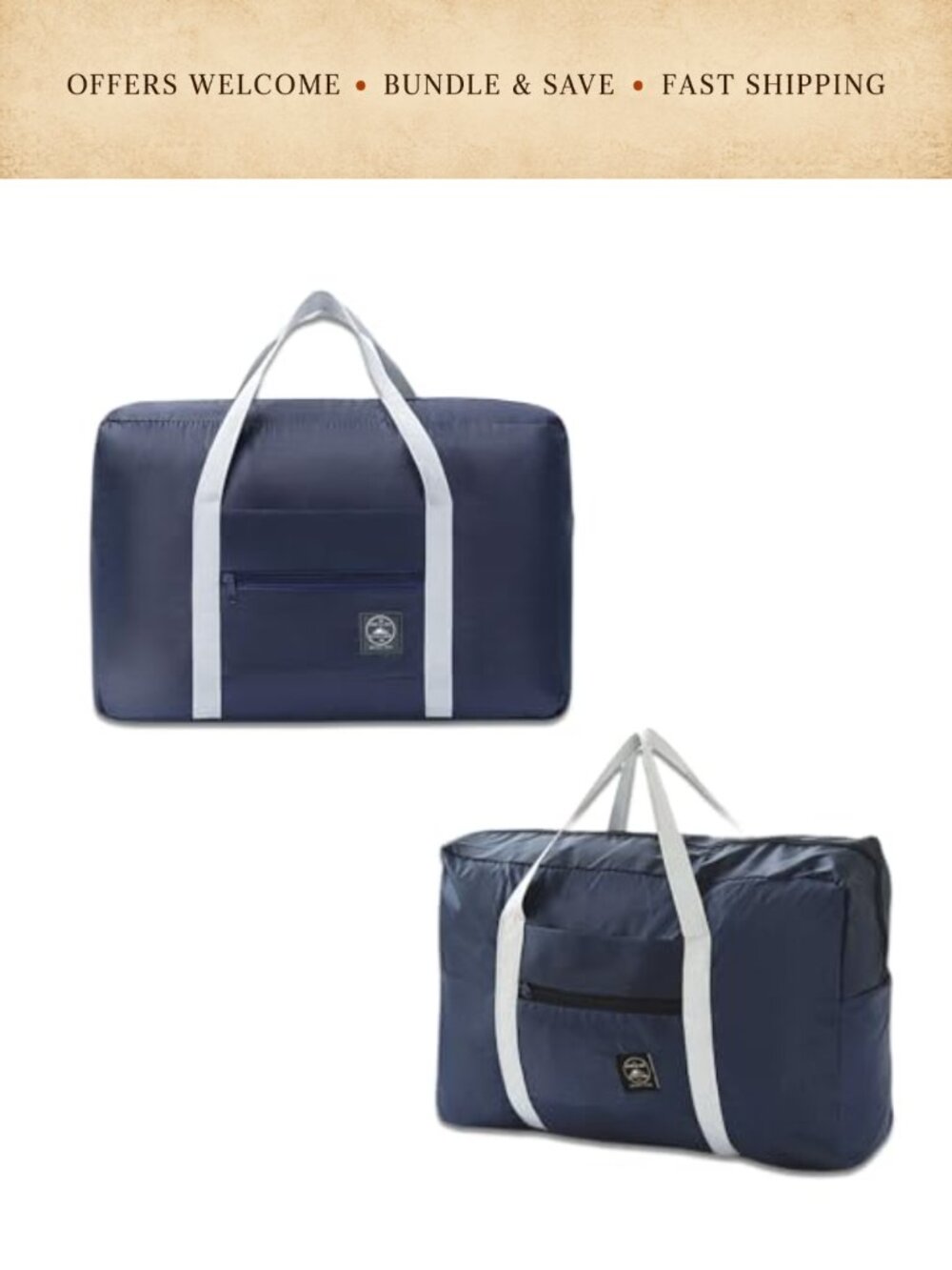 2 Pack Foldable Travel Duffel Bag Trolley Sleeve Lightweight Collapsible